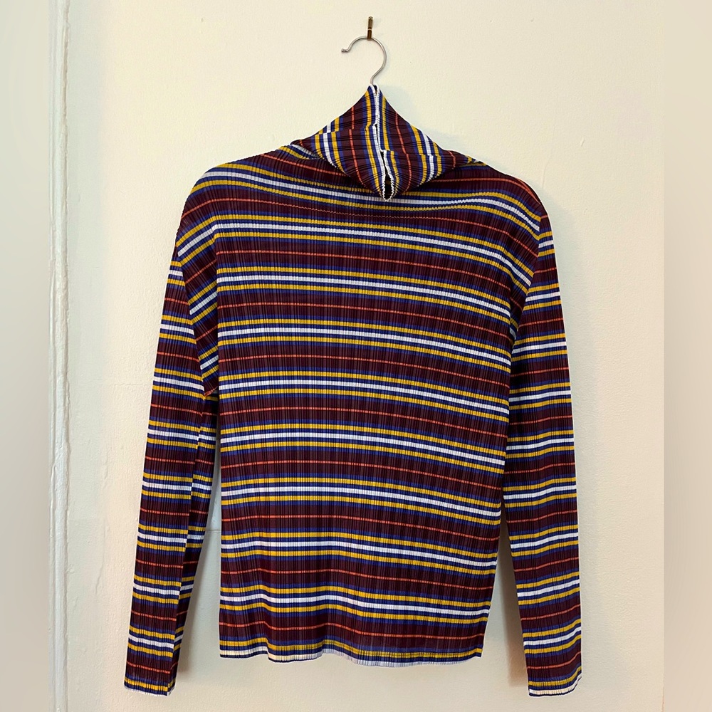 Pleats Please — Striped Turtleneck blouse